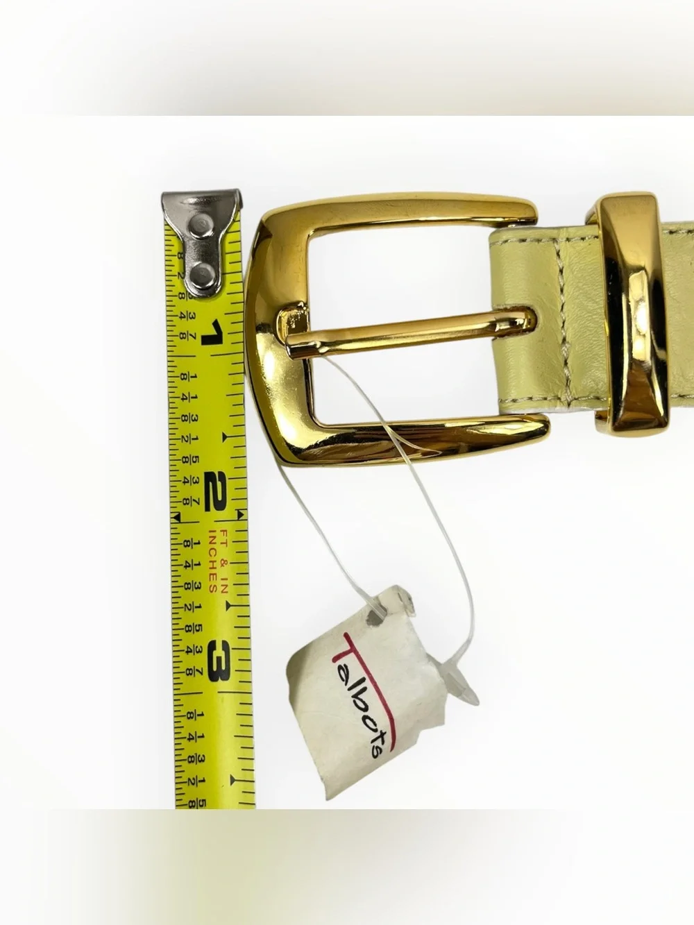 Talbots NWT Genuine Leather Belt Small Chartreuse Gold Buckle Made in Italy